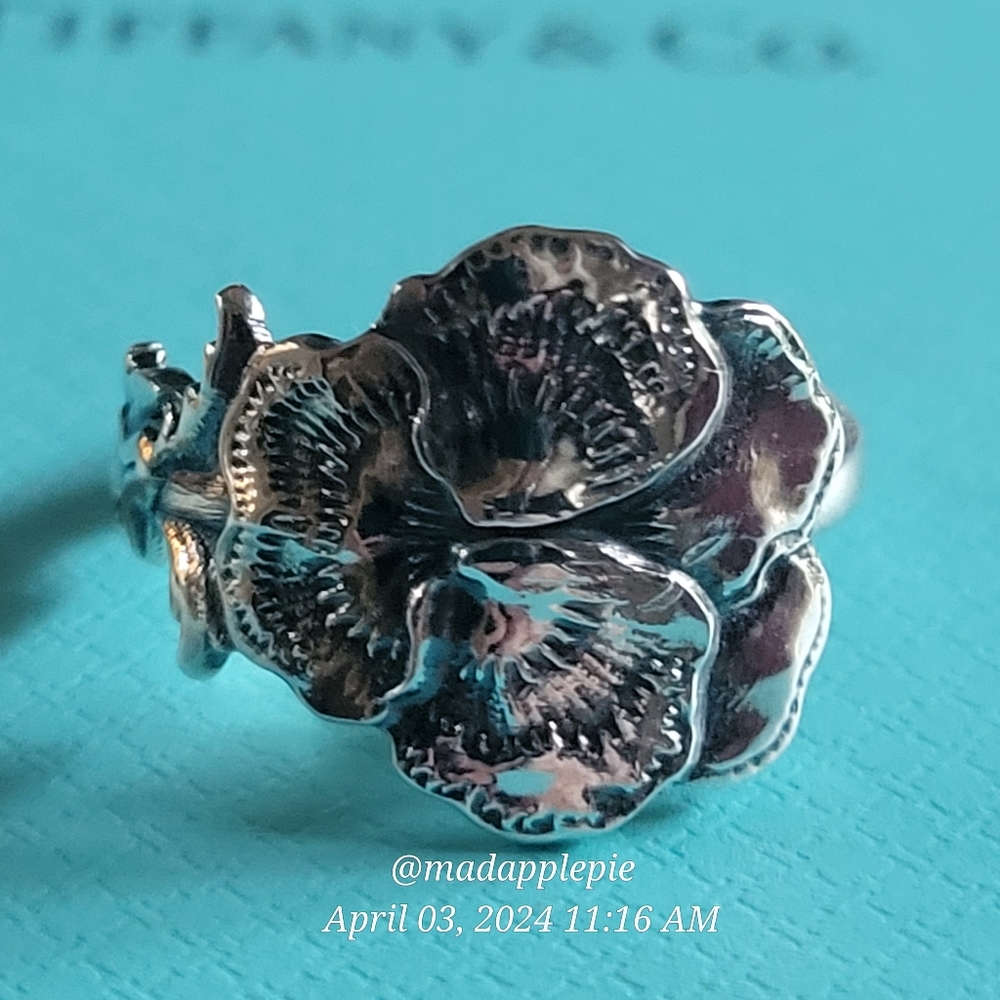 1885 Tiffany & Co.  Pansey Spoon Ring Sterling Floral Luxury Celebrity #58